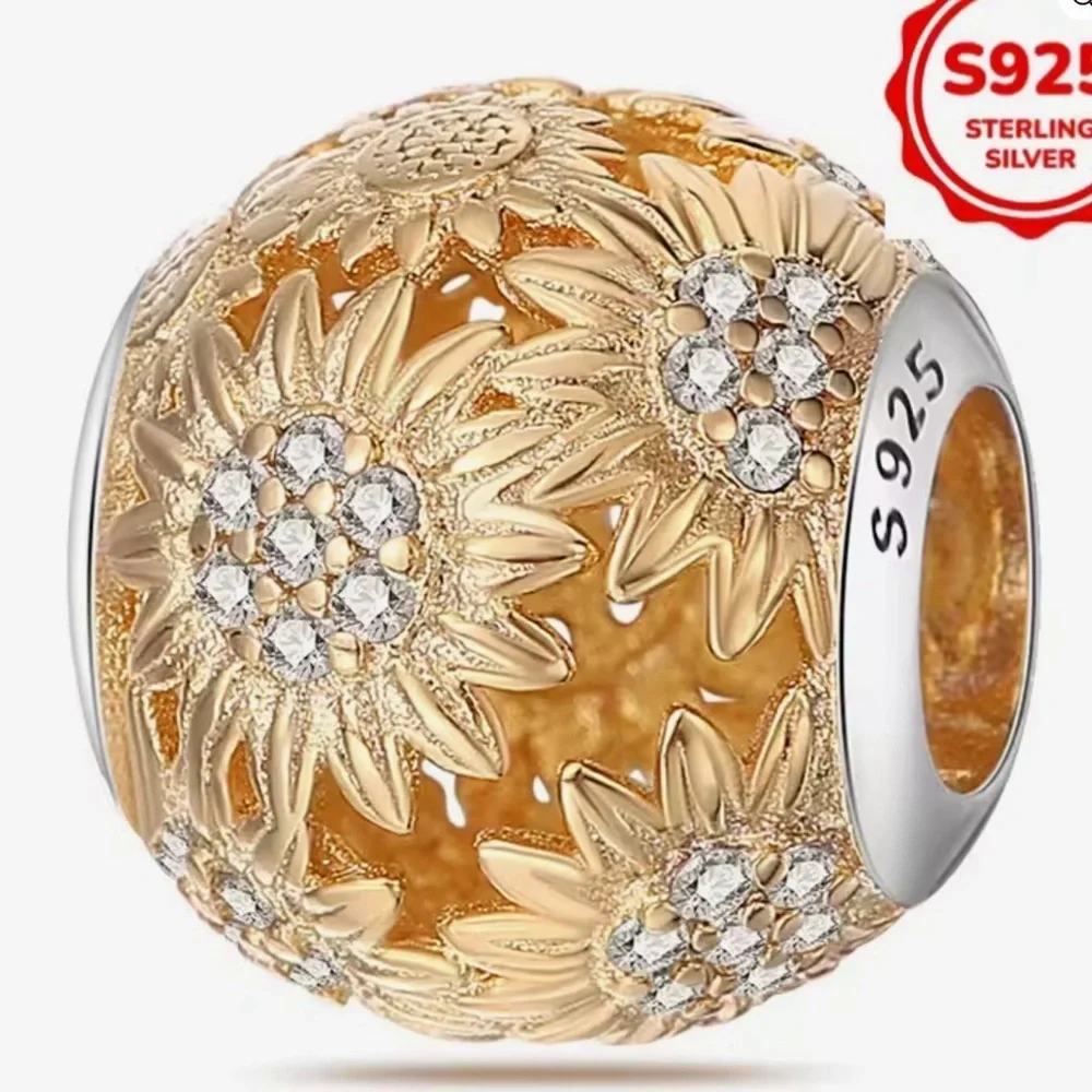 New .925/18k Sunflower Charm and Bracelet